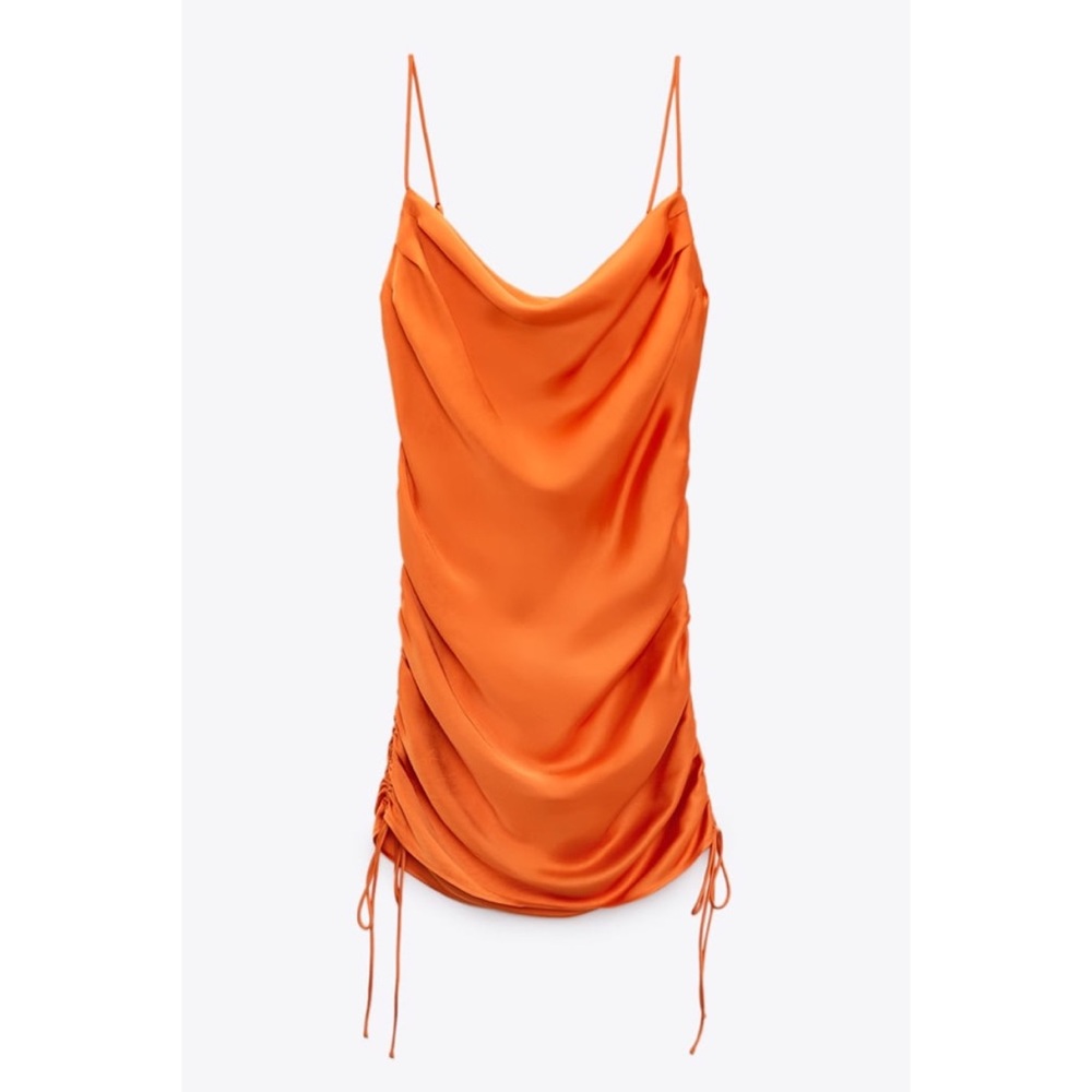 NWT Zara Draped Satin Effect Dress Dark Orange